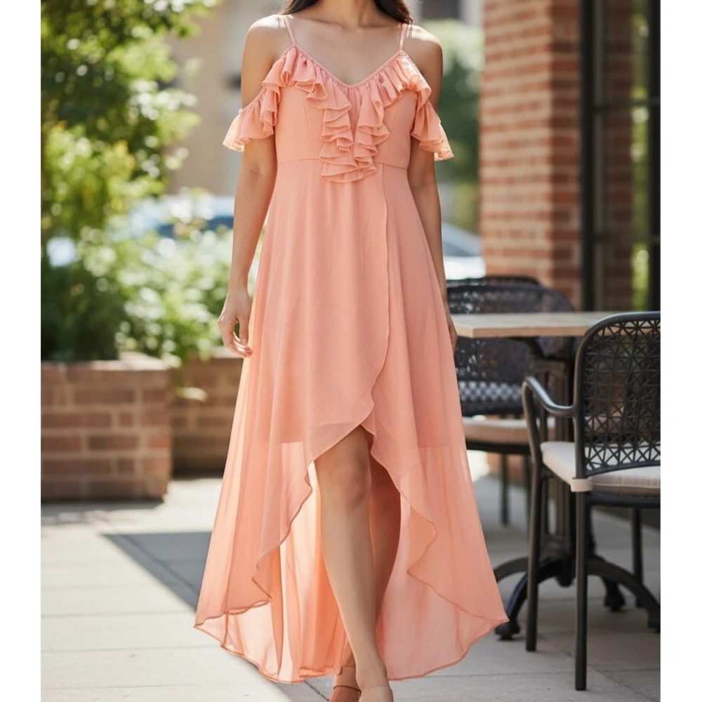 NWT Luxxel Cousin Couture Size S Maxi High-Low Ruffles Sheer Cruise Vacation